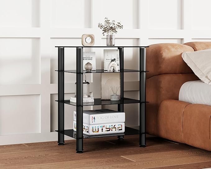 FITUEYES 4-Tier Media Stand Audio/Video Component Cabinet with Glass Shelf for/Apple TV/Xbox One/PS4 AS406001GB
