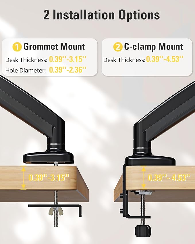 DreamAxis Single Monitor Mount, Gas Spring Monitor Arm for 17-32 Inch Computer Screens, Adjustable Monitors Stand for Desk, 75x75/100x100mm VESA Mount, with Clamp and Grommet Base, Holds 4.4-17.6lbs