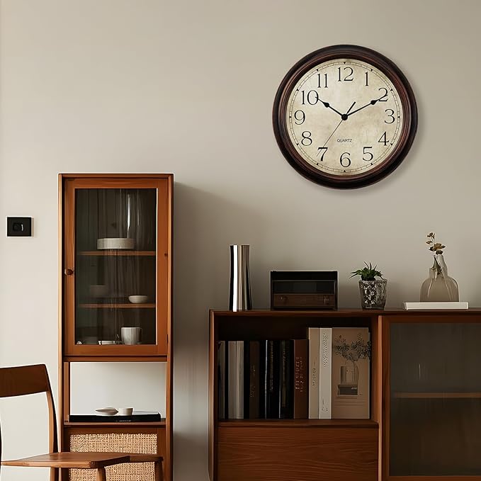 KECYET 12 Inch Wall Clocks Battery Operated Silent Non-Ticking Analog Wall Clock Vintage Retro Rustic Style Decorative for Living Room Kitchen Home Office(Bronze)