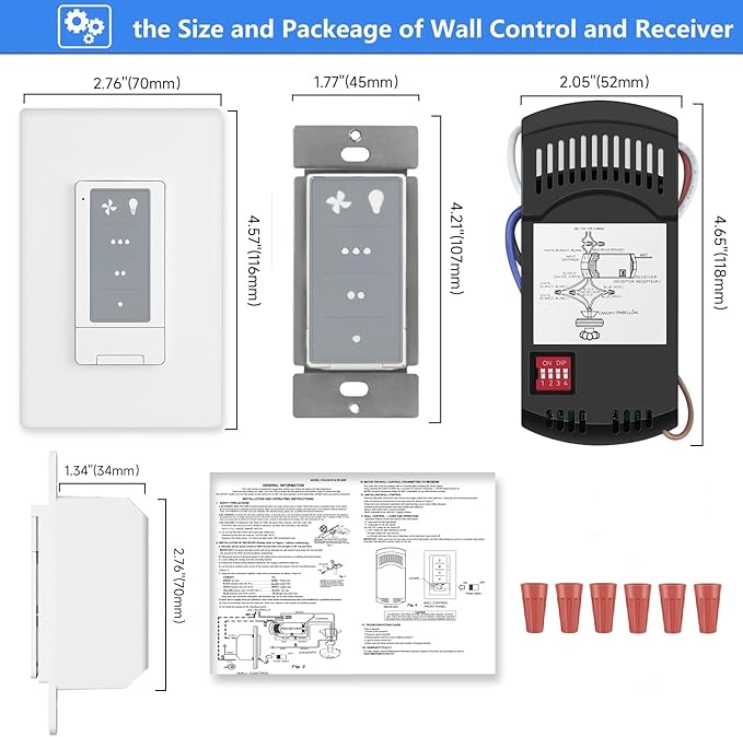 Universal Ceiling Fan Wall Remote Control Kit Replacement for Hampton Bay Hunter Harbor Breeze, 3-Speed Light Dimmer