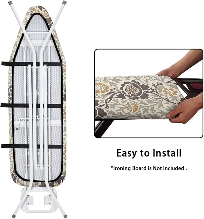 ZCFYGDX Elastic Ironing Board Covers Standard Size, William Morris Prints Ironing Board Straps/Cover and Fastener 17x49 Inch, Strongly Breathable and Doesn't Retain Moisture, Easy Installation