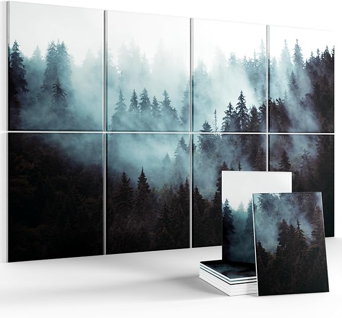 Wall Art Acoustic Panels,70''×47''Sound Absorbing Panels-8-Pack with 60 Adhesive Tabs, Panels for Living Room and Recording Studio, Offices-Foggy Nature Forest