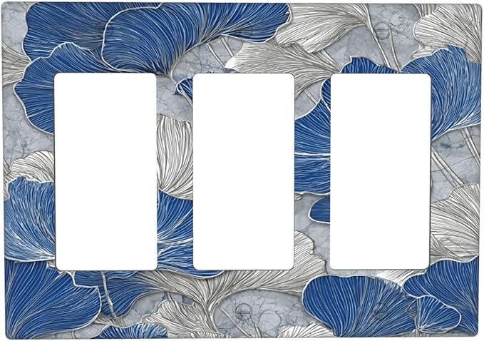 Bvtewkhz Abstract Blue Marble Plant Leaves 3 Gang Triple Rocker Decorative Light Switch Covers Electrical Faceplate Switch Plates for Bathroom Kitchen Home