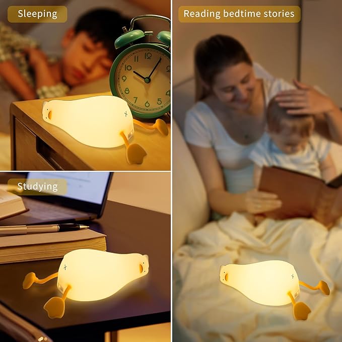 AVACOM Squishy Night Light, Lying Flat Duck Night Light, Travel Nightlight, 3 Level Dimmable Nursery, Rechargeable Bedside Touch Lamp for Breastfeeding Toddler Baby Kids Decor
