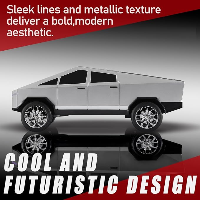 Futuristic Pickup Truck Bluetooth Speaker with LED Display Screen – Practical Gift Choice for Car Model Fans & Audio Users, TWS Stereo, FM Radio, USB/TF Playback, Front LED Headlights, Mic(Silver)