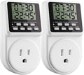 Techbee Indoor Digital Infinite Repeat Cycle Intermittent Outlet Timer Plug 24 Hour Programmable Timed Electrical Power Switch with Countdown Delay on Off Function for Lights and Appliances (2 Pack)