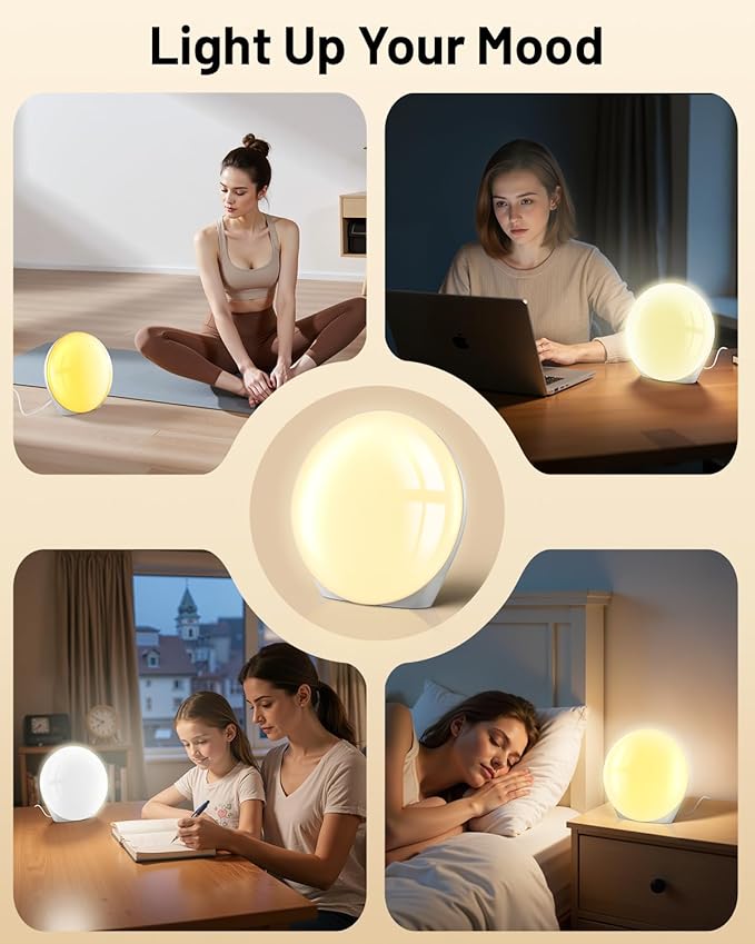 SUXIO Light Therapy Lamp - 10000 Lux Therapy Lights Lamp, 3 Timing & Mode Happy Lamp, Touch Control Sunlight Lamp with Memory Function, Portable Light Box Therapy Use As Lift Mood for Home,White