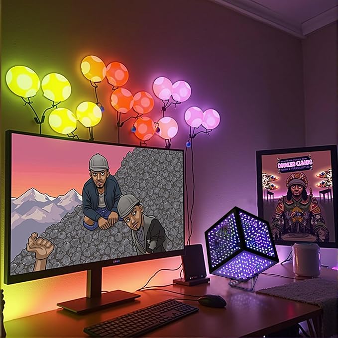 Heepulor Infinity Hyper Cube LED Light LED Controller with Stand, Controller & Sound & App Reactive Table Lamp - Cool & Creative Multicolor Decorative Mirror Art Desk Night Light (8.2 Inches)