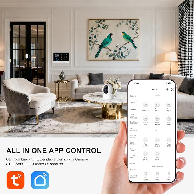 LWOHSI Wireless Alarm System,Anti-Theft Home Security Systems,Tuya APP Real-Time Alerts,21 Piece Kits with DIY Door/Window Sensor,Motion Detector,Remote,Work with Alexa for Villa,Apartment,Warehouse