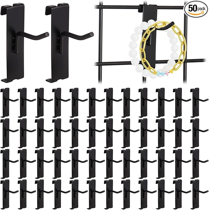Alffun 50 Pack Gridwall Hooks, 2 Inch Heavy Duty Display Hooks for Wire Grid Wall Panels, Gridwall Accessories for Retail, Craft Shows, Garage Storage, and Home Organization, Black
