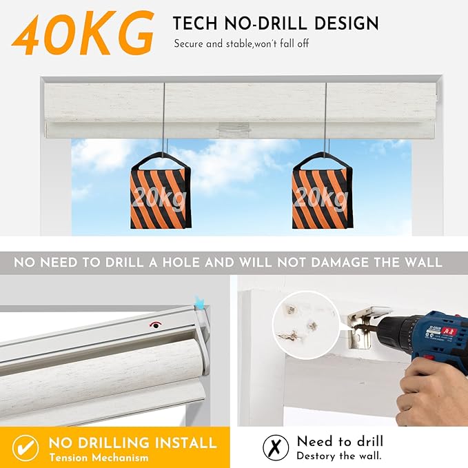 Persilux Smart Motorized Blinds with Remote, No Drill Automatic Roller Shades for Indoor Windows, Light Filtering Linen Fabric, Electric Blinds for Windows, Texture Cream 1703, Custom Size