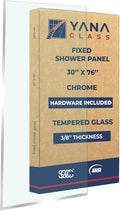 Fixed Glass Shower Panel for Bathroom - 3/8'' Thick Clear Tempered Frameless Glass Shower Door, 30" x 76" Hard Water Resistant with Chrome Finish - By Yana Glass and Mirror