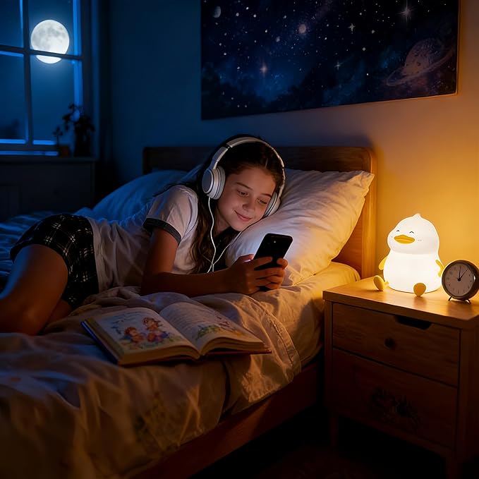 Duck Night Light for Kids, Cute Benson Ducks Gifts, Squishy Touch Silicone Animal Nursery Bedside Lamp Goose Gifts, Dimmer & Rechargeable, Birthday Gifts for Boys Girls Women Teen(Hip Hop Duck)