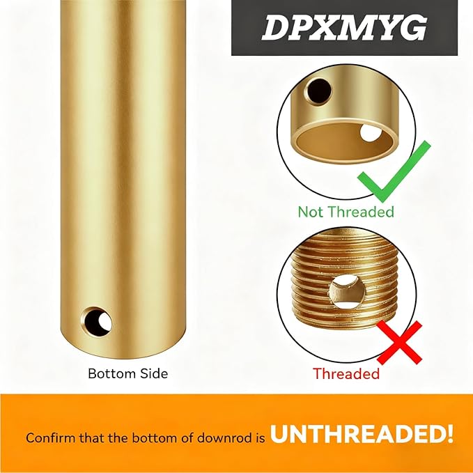 DPXMYG 60 inch Ceiling Fan Downrod with Extension Cord, 5 FT Gold Downrod for Ceiling Fan, 1 inch Outside Diameter, Boom Suitable for a Wide Range of Fans (Gold, Not Threaded)