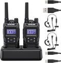 Ketelese T4 Walkie Talkies Long Range, IP67 Waterproof Dustproof Two Way Radio, Walkie Talkie Earpiece with Mic for Adult, USB, NOAA, VOX, Group Call, PTT(Black/ 2Pack)
