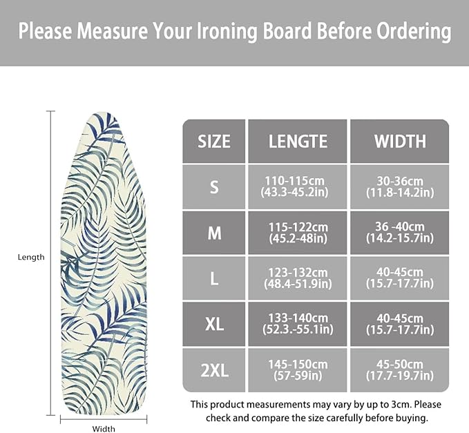 ZCFYGDX Easy Installation 15 x 48 Ironing Board Covers - Hawaiian Palm Leaf Print Elastic Edge & Nylon Buckle Straps Fasteners, Suitable for Most Iron Board, Stain Resistant Protective Cover