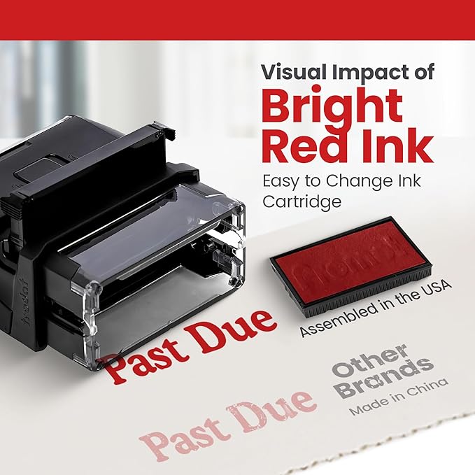Promot Past Due Self Inking Rubber Stamp - Refillable Stampers for Office - Business, Accounting, Bookkeeping, Coding, Legal, Notary, Work, Ordering, Inventory, Check, Accounts Payable Stamp - Red Ink