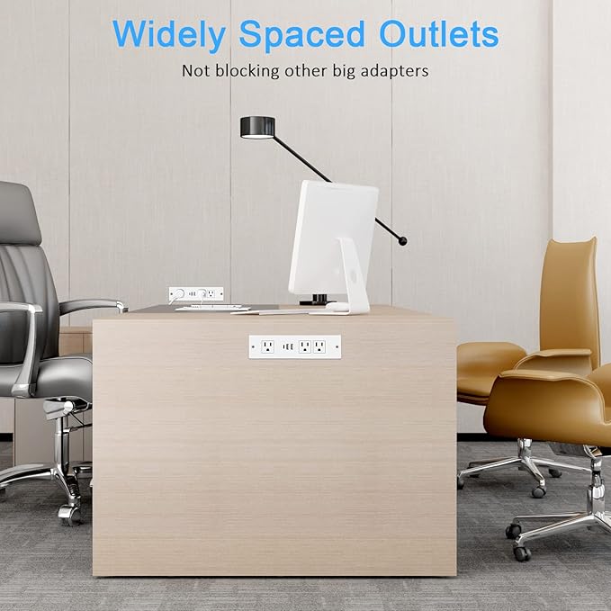 Recessed Power Strip, Furniture Plug in 3 Outlets & Fast Charging 20W PD USB-C Port & 18W/3A QC3.0 USB-A Ports Drawer Outlet with 10 FT Flat Extension Cord, White Desk Grommet Outlet for Table Top