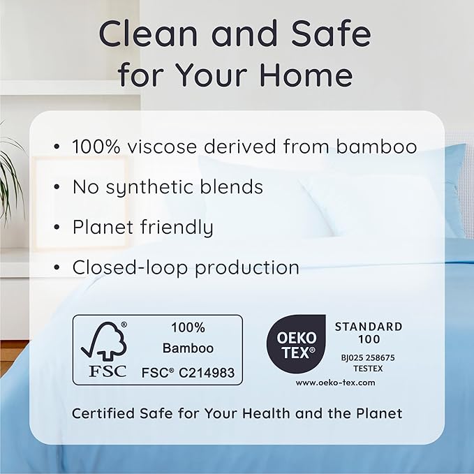 Bambaw 4pcs King Size Sheets Set – 100% Viscose Derived from Bamboo Sheets, Cooling Sheets King Size Deep Pocket Fits Up to 16'' with Elastic Corner Straps, Super Soft (Dream Blue)
