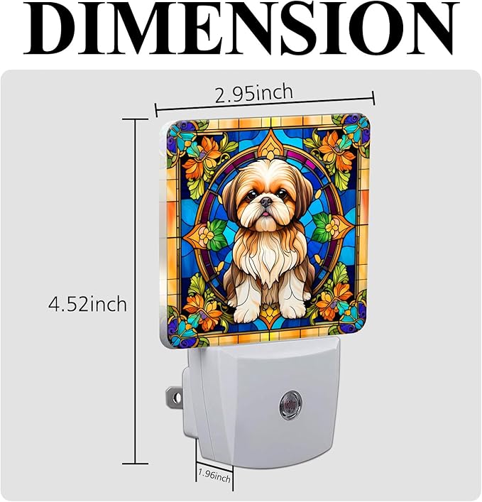 PODMemory Shih Tzu Stained Glass Night Lights Plug into Wall for Room, Shih Tzu Night Light LED for Bedroom