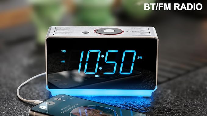 iTOMA Alarm Clock Radio with Bluetooth Speaker, FM Radio, Dual Alarm with Snooze, Large LED Display, Dimmer Control, USB Charging Output and Night Light CKS708