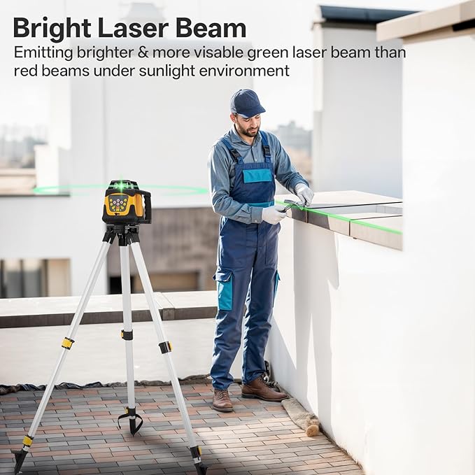 Self-Leveling Green Rotary Laser Level Kit, 2000ft Range with Receiver, ±1/8" Accuracy at 100ft, Class II ≤ 5 mW Laser, IP66 Waterproof, Includes Tripod, Grade Rod & Carrying Case
