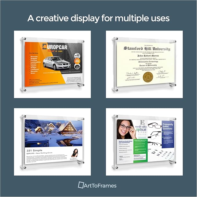 ArtToFrames 15x22 Inch Double Panel Floating Acrylic Picture Frame (Full Frame is 19x26) comes with Chrome Standoff Hardware, Made in the USA, 1 Pack