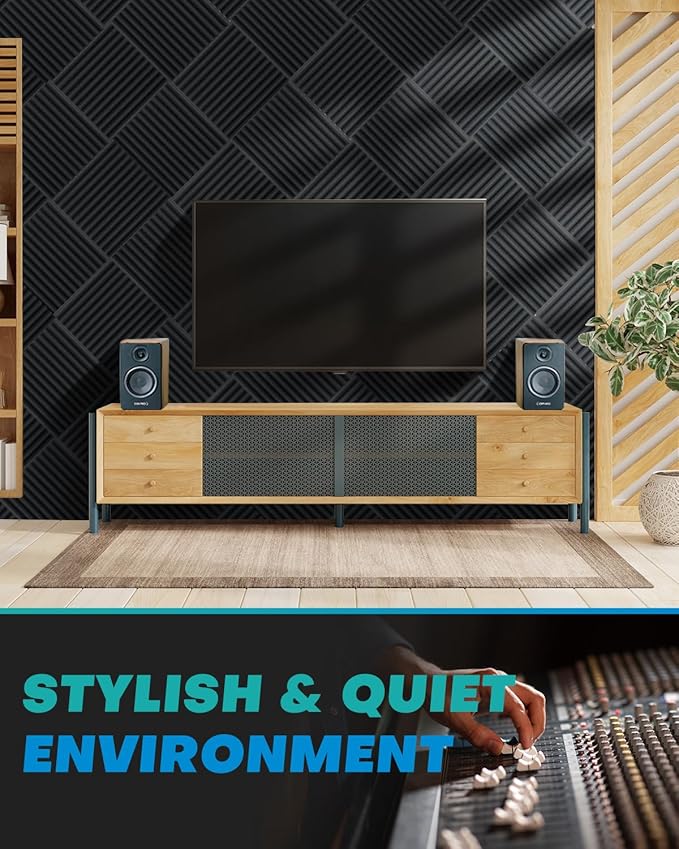 50 Pack Sound Proof Foam Panels for Walls, 2 X 12 X 12 Inches Acoustic Foam Panels, High Density Acoustic Panels Sound Absorbing, Noise Cancelling Studio Wedges, Black + Grey (NOT INCLUDE ADHESIVE)