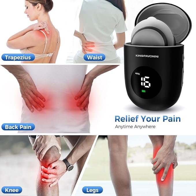 KingPavonini Wireless TENS Unit, Muscle Stimulator for Pain Relief, Portable Rechargeable TENS EMS Machine, LED Screen, Remote, Dual Channel 6 Modes 16 Intensity Massager, Charging Case (Black)