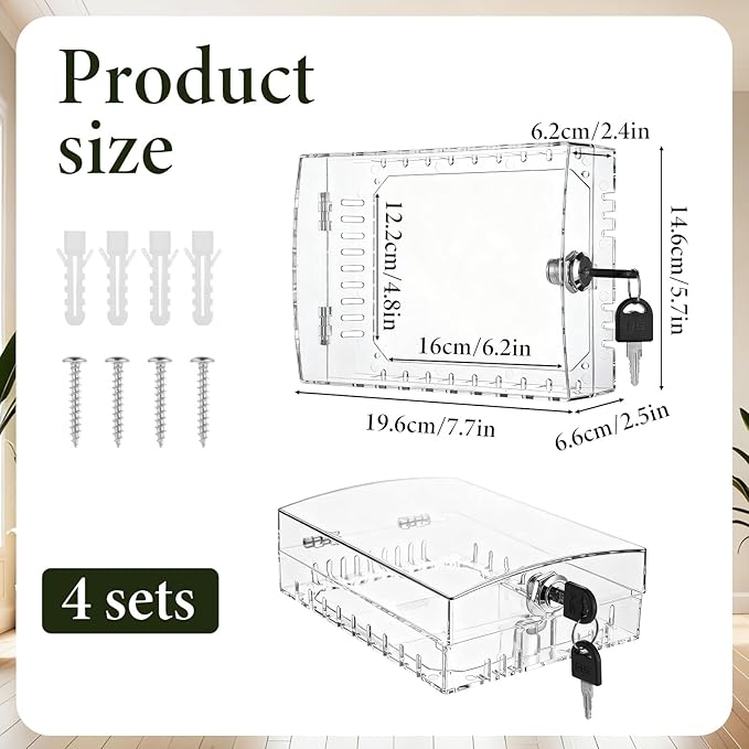 4 PCS Thermostat Lock Box with Key, Universal Thermostat Covers with Locks, Clear AC Lock Box Cover on Wall, Upgrade Thicken Universal Thermostats Cover, Fit Thermostats 6.1" x 5.4" x 3.2" or Smaller