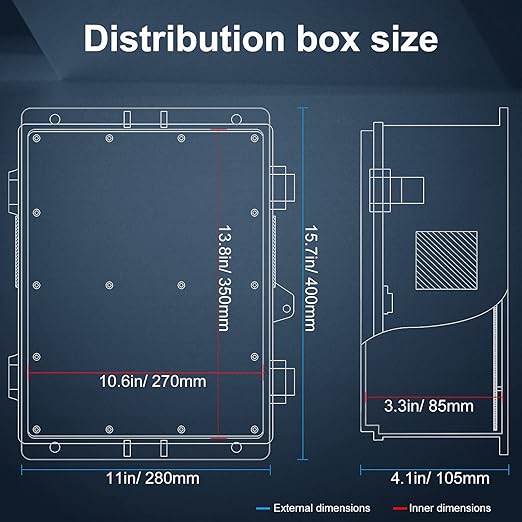 Namunanee Outdoor Electrical Junction Box with High Power Outlet, ABS Water Resistant Enclosure with Internal Mounting Panel & Hinged Cover (16" H* 12" L* 4" W)