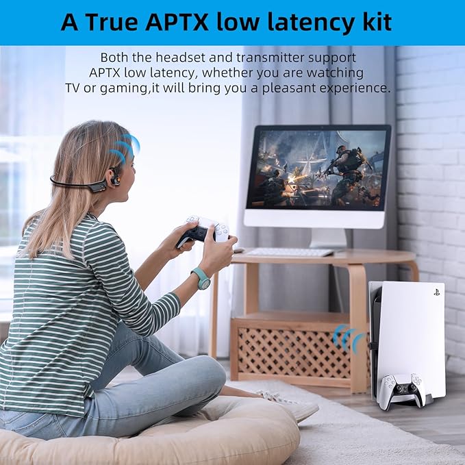 ZIOCOM Air Conduction Headphone, Open Ear Headphone with Mic and Noise Canceling, aptX-LL Bluetooth Wireless Headset with USB-A Dongle, Compatible with PS4/PS5/PC/Online Meeting