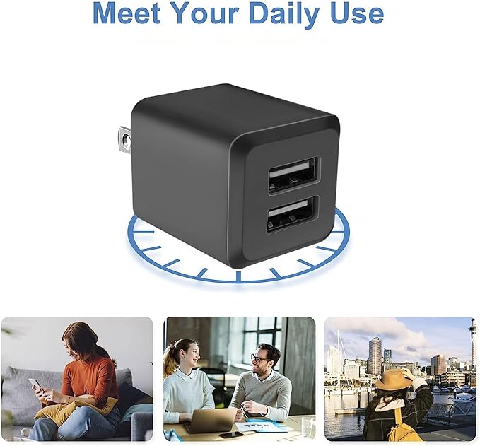 USB Wall Charger, Charger Block，Dual Port USB Cube Chargers，Power Adapter Charging Plug Box Brick for Phone 14/13/12/11/Pro Max/SE/XS/XR/X,Android Phones, and More (Black)