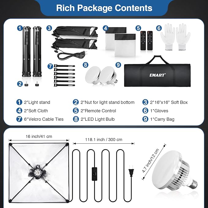 EMART Softbox Lighting Kit, 3000K-6000K 85W LED Bulbs - Image 8