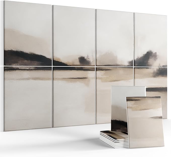 Wall Art Acoustic Panels,70''×47''Sound Absorbing Panels-8-Pack with 60 Adhesive Tabs, Panels for Living Room and Recording Studio, Offices-Mist Reflections