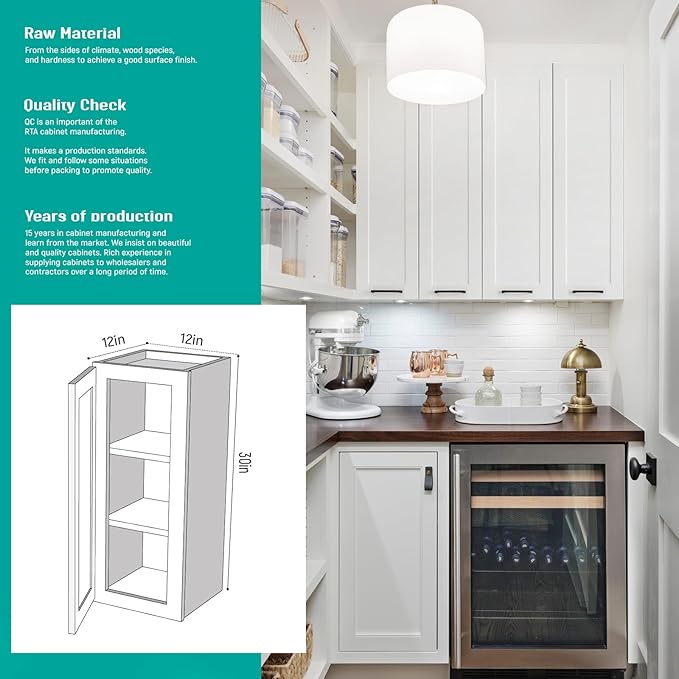 Wall Cabinet, Kitchen Wall Cabinet, Medicine Cabinet, 2 Adjustbale Shelves, Unassemble, Shaker Style, 12 Inch Wide x 30 Inch High x 12 Inch Deep