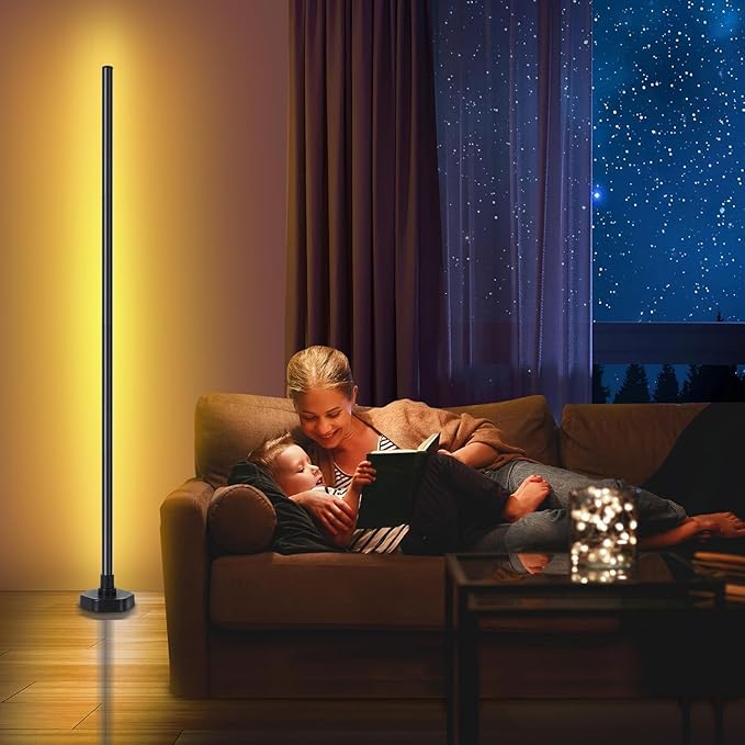 Bcmsda RGB LED Floor Lamp, RGB LED Corner Lamp with Music Sync, Remote Control Color Changing Ambience Light, 16 Million DIY Colors Timer Setting for Living Rooms, Bedrooms and Gaming Rooms