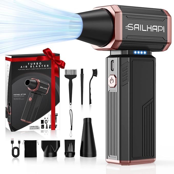 SAILHAPI Electric Air Duster, 300000RPM High-Speed Cordless Blower Fan with Variable Speed & Brushless Motor, Portable Mini Blower for Keyboard, Car, PC Cleaning, Replaces Canned Air, Gifts for Men