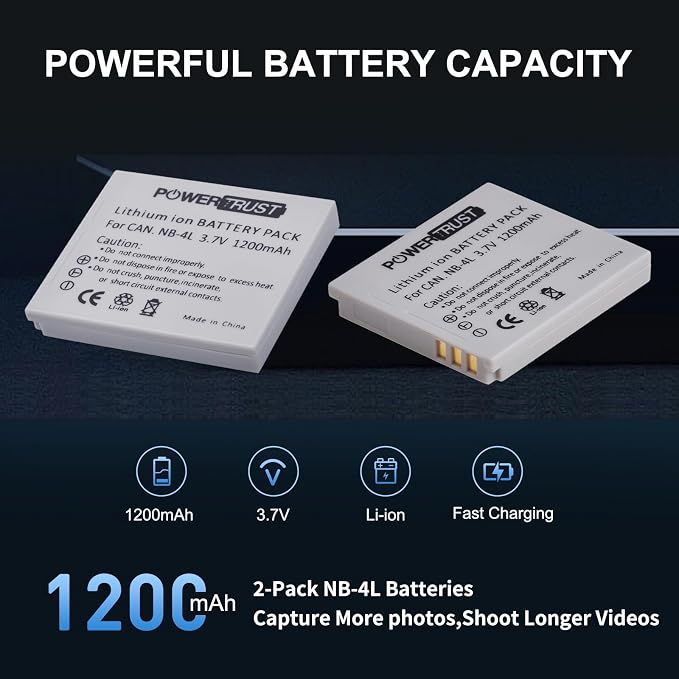 2Pcs NB-4L NB4L Battery + Fast Charger - Image 4