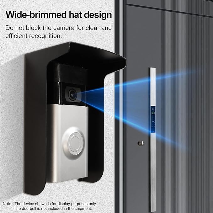 Dgyezhao Outdoor Black Doorbell Rain Anti-Glare Cover, Steel Weather-Blocking Camera Cover Glare Sun Shade Protection for Most Video Doorbells(Inward fold)