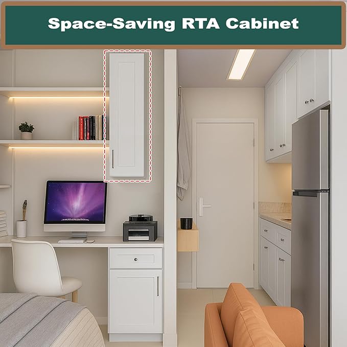 Wall Kitchen Cabinets, RTA Cabinets, White Shaker Cabinet, Wall Mounted, RTA Upper Cabinet, Modern for Kitchen and Bathroom with Door (White, 12" W x 42" H x 12" D)