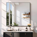 Black Bathroom Mirror for Wall, 39x39 Inch Rectangle Mirror with Metal Frame, Square Modern Vanity Mirrors for Bathroom Living Room, Entryway Hangs Horizontal or Vertical