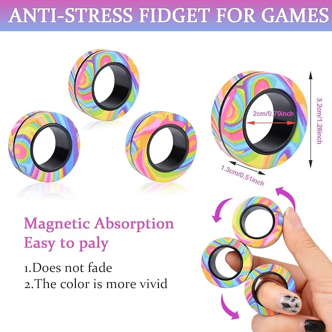 Cevioce 3Pcs Magnetic Rings Fidget Toy Set, Idea ADHD Anxiety Magnetic Fidget Toys Adults Fidget Spinner Rings for Relief, Valentines Day Gifts for 8+ Year Old Teen Boy Girl Easter Basket Stuffers C