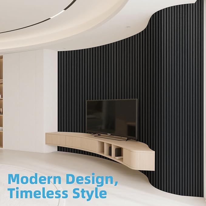 Art3d 2-Pack Acoustic Wood Slat Wall Panel with Roll-Flat Design - 95.3 x 23.8 Inch Sound Absorbing Panels for Living Room Columns Corridor Curved Wall Decor, Blackwood