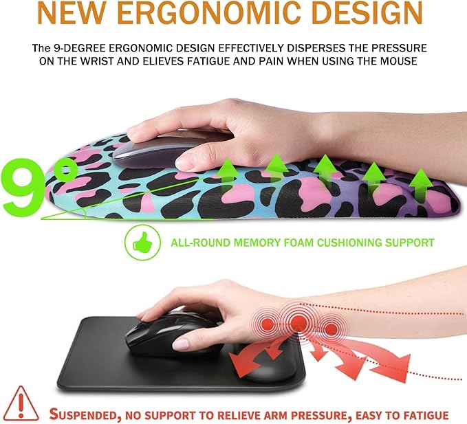 BOCHEERY Ergonomic Mouse Pad Wrist Support,Upgrade Mousepad with Massage Design,Non-Slip PU Base Desktop Mouse Pads for Pain Relief, Computer, Office & Home,12 x 8 in（F-Purple Leopard）