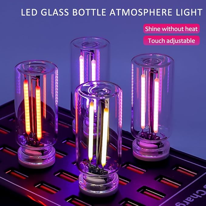 Car USB Night Light Bulb, Touch Dimmable Car Interior Ambient USB LED Lights Lamp,Portable Mini Glass Bottle Night Lamp, for Camping, Holiday Decoration, Party, Bedroom,Purple
