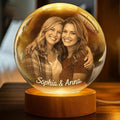 Herihues Personalized 3D Photo Crystal Ball, Custom Engraved Picture Lamp with Wood Base, Besties Night Light, Gifts for Besties Valentines Day, Christmas, Best Friend Personalized Gifts
