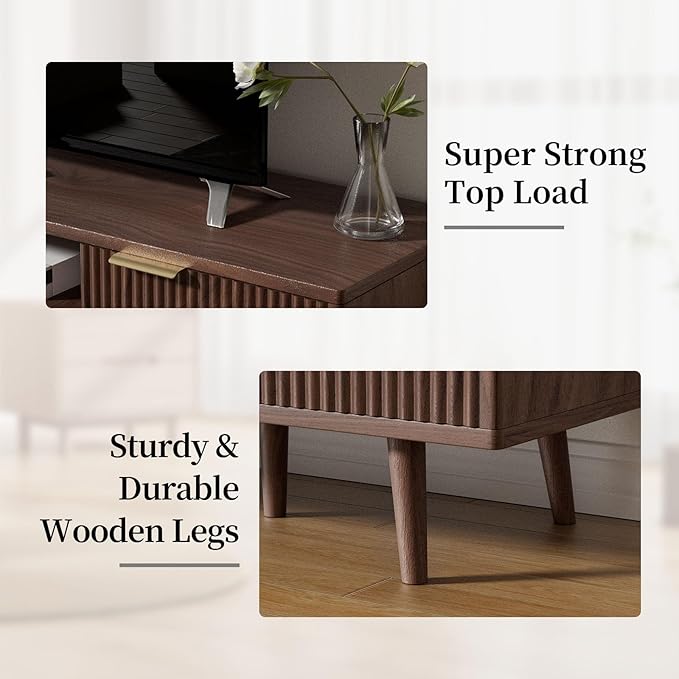 YLGJ&TIDY Modern Wood TV Stand Up to 60'',Universal Entertainment Center with 3-Tier Shelves,TV Console with Cabinets Storage,Wood Frame Television Stand (Brown)