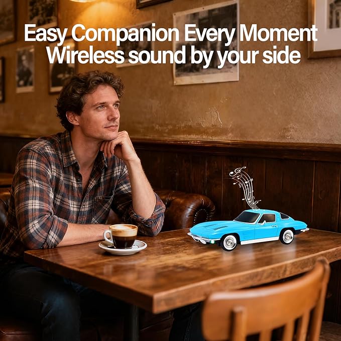 WSTER Retro American Style car Bluetooth Speaker, Portable Wireless Outdoor Speaker, TWS Stereo, Support USB/TF/AUX, Party Bluetooth Speaker with Microphone,Classic car Gifts for Men(Blue)