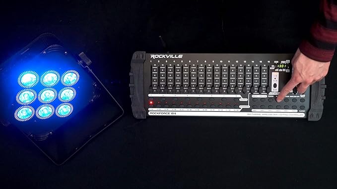 Rockville ROCKFORCE W4 384 Channel Wireless DMX Lighting Controller, MIDI Control, Built-in 2.4GHz Transmitter, Music Triggering, Wide Voltage Input, for DJs and Stage Lighting
